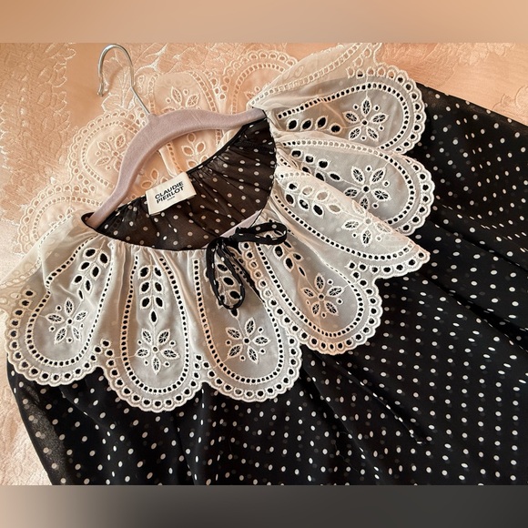 Delicate Black and White Claudie  Pierlot   Blouse with Lace Detail - Picture 3 of 5